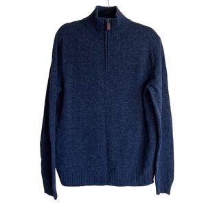 J. Crew 1/4 Zip Mock Neck Wool Knit Sweater Marled Navy Blue Casual Sz L Tall